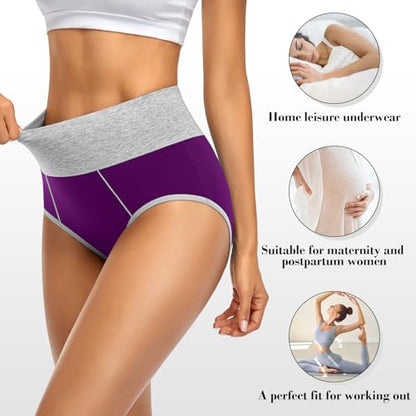 ASIMOON Women's High Waisted Cotton Underwear Tummy Control Panties Soft Full Coverage Ladies Briefs - color: Multicolor B,6pack, size: Medium