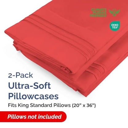 King Standard Pillow Cases Set of 2 - Ultra Soft Pillowcase Covers - Red - color: 27 - Red, size: King Standard