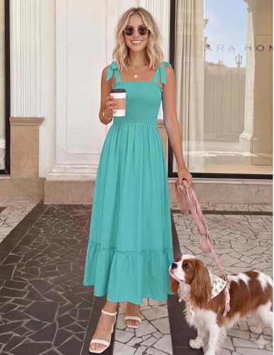 ZESICA Womens Summer Boho Spaghetti Strap Maxi Dress - color: Aqua, size: X-Large