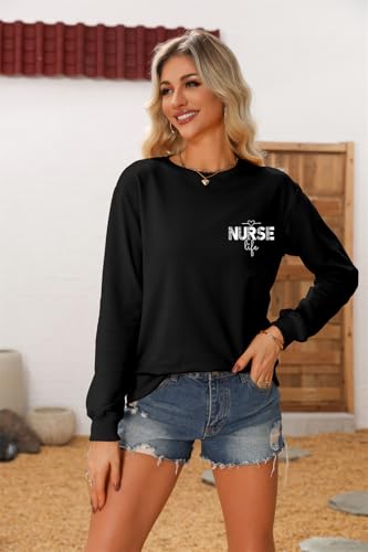 Nurse Sweatshirts for Women Nurse Inspire Love Heal Inspirational Pullovers - color: Black, size: Large