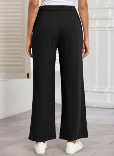 BLENCOT Maternity Pants Work Waffle Knit Wide Leg Pregnancy Trousers - color: Black, size: Large