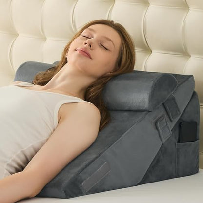 Sasttie Adjustable Wedge Pillow Set for After Surgery, Velvet - Dark Grey - color: Velvet - Dark Grey, size: Adjustable 9&12 Inch + 1 Head Pillow