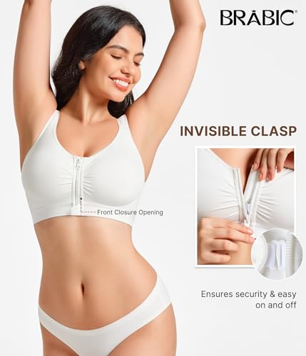 BRABIC Front Zip Closure Bras for Women - color: White, size: Medium