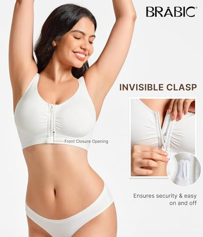 BRABIC Front Zip Closure Bras for Women - color: White, size: 3X-Large