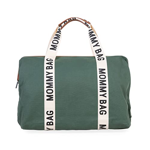 Childhome Signature Mommy Bag, Sporty Diaper Bag, Water Repellant Tote Bag, Large Diaper Bag, Baby Essentials Travel Bag, Hospital Bags for Labor and Delivery (Green) - style: Signaturegreen
