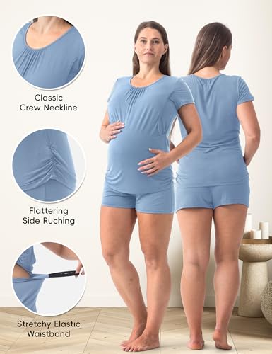 SUNNYBUY Womens Maternity Nursing Pajamas Set 3 Piece Breastfeeding PJS - color: Blue Gray, size: X-Large