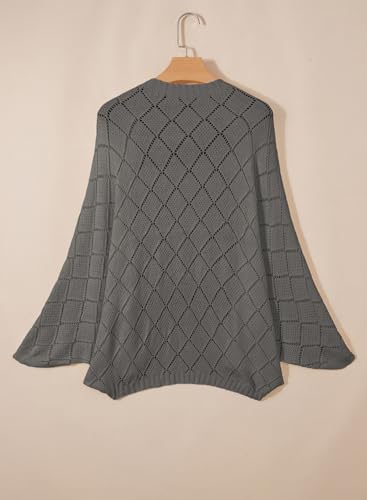 Sidefeel Women's Crochet Oversized Cardigan Sweaters Spring Hollow Out Long Batwing Sleeve Summer Shrugs Lightweight Sweater - color: Dark Grey, size: Medium