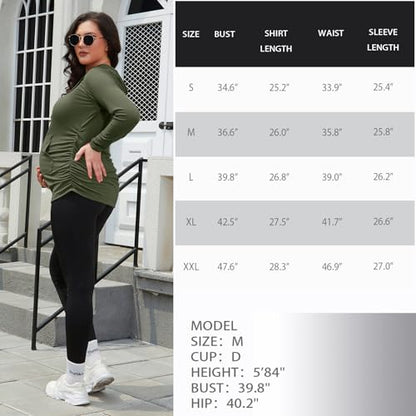 Bhome Maternity Hoodie Long Sleeves Shirt Casual Top Basic Tee Layering Sweatshirt - color: Black/Army Green, size: Medium