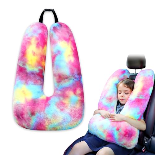Car Pillow - Soft Adult and Child Car Sleeping Neck Head Support H-Shape Travel Pillow Cushion Car Seat Safety - color: Tie Dye/Festoon