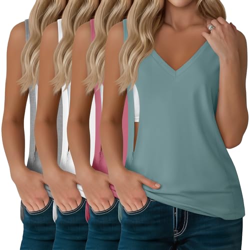 4 Pack Womens Nursing Tank Tops - color: Light Gray, White, Hot Pink, Dusty Blue, size: Medium