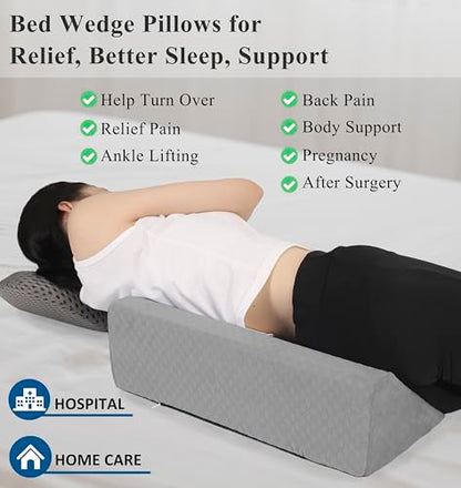 Bed Wedge Pillow for Side Sleeping Sponge Filled Body Positioning - color: Light Gray