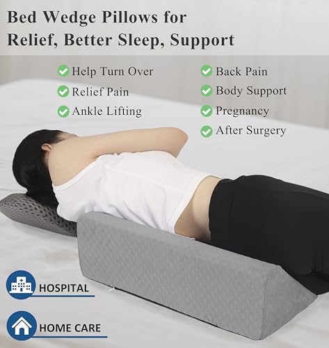 Bed Wedge Pillow for Side Sleeping Sponge Filled Body Positioning - color: Light Gray