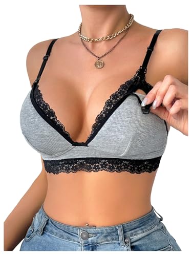 SHENHE Women's Lace Non-Padded Nursing Bras for Breastfeeding - color: Grey, size: Small