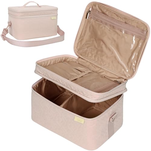 NISHEL Large Makeup Bag Organizer, Double Layer Cosmetic Travel Case - color: Pink, size: Extra Large