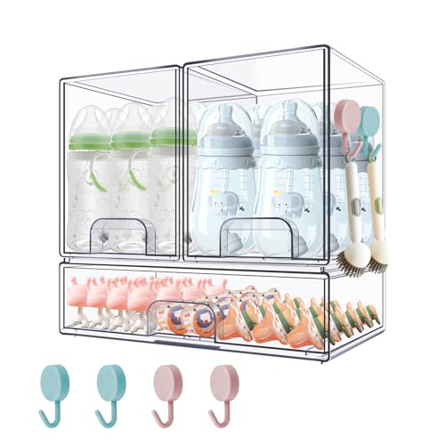 Baby Bottle Organizer with Hooks - 3 Pack Stackable Storage Drawer - color: 3PCS-2 High+1 Wide
