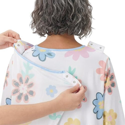 Silverts Women's Adaptive Open Back Nightgown, Assisted Dressing Sleepwear - color: Metallic Flower, size: Large