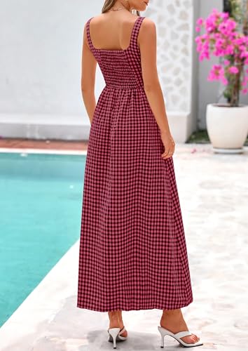 PRETTYGARDEN Women's Summer Gingham Maxi Long Dress - color: Red Black, size: XX-Large