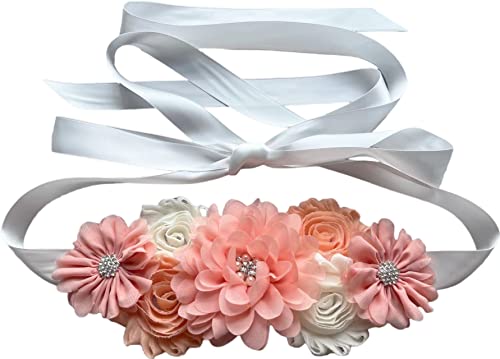 Flowers for Sashes Maternity Pregnancy Sash Belt for Baby Shower Wedding Bride - color: Blush