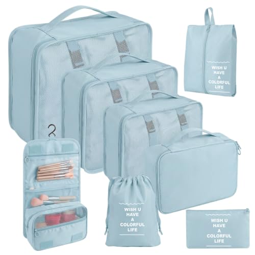 8 Set Packing Cubes for Travel, Anti-Tearing Suitcase Organizer, Sky Blue - color: Sky Blue