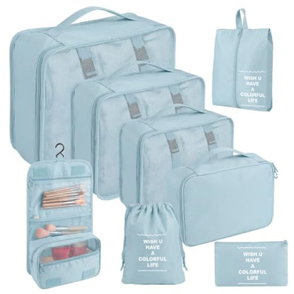 8 Set Packing Cubes for Travel, Anti-Tearing Suitcase Organizer, Sky Blue - color: Sky Blue