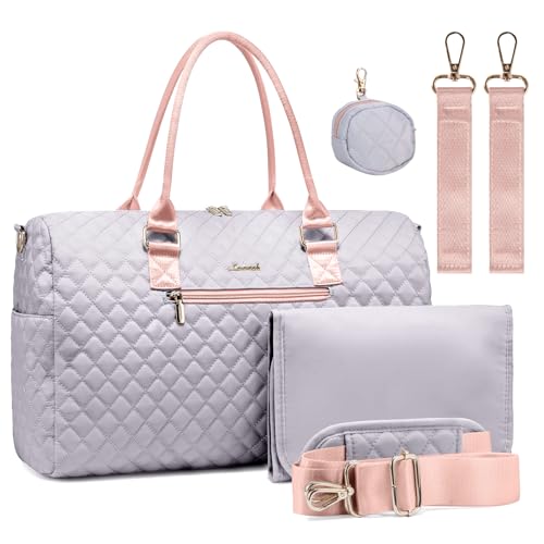 LOVEVOOK Diaper Bag Tote with Pacifier Case and Changing Pad, Large Capacity Mommy Bag for Hospital and Weekender Travel, Functional Baby Bags Newborn Baby Essential - color: Gray-pink Strap