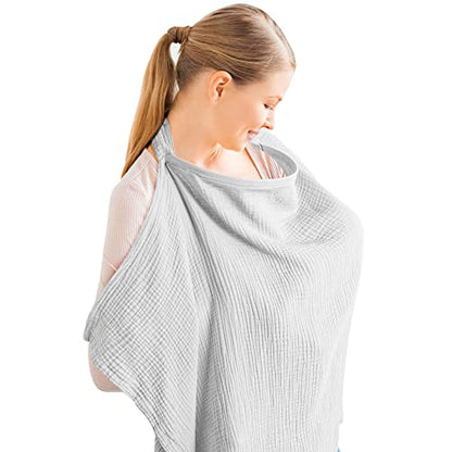 Konssy Muslin Nursing Cover Up for Breastfeeding with Rigid Hoop - color: Grey