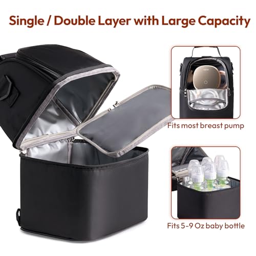 NCVI Breast Pump Backpack, Double Layer Removable, for Spectra/Medela - color: Black