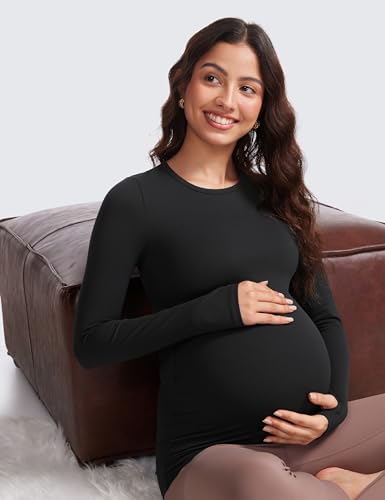 CRZ YOGA Maternity Crewneck Tops - color: Black, size: Small