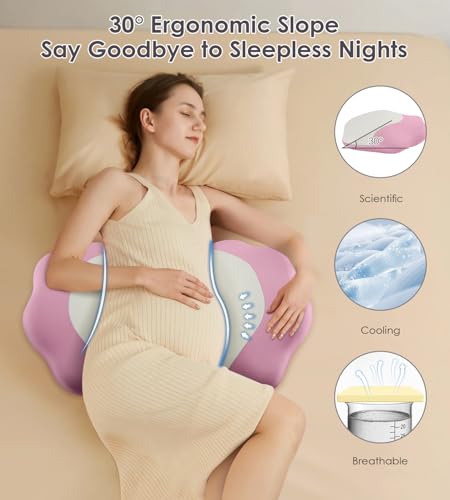 Memory Foam Pregnancy Pillow Cooling Maternity Pillow for Belly Support - color: Pink