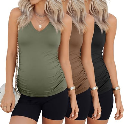 3 Pack Maternity Tank Tops - color: Gray Green, Coffee, Black, size: Medium