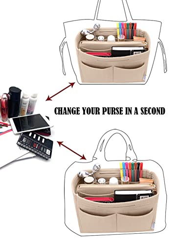 LEXSION Felt Purse Organizer Insert, Tote Bag Shaper Dividers with 5 Sizes - color: Beige, size: Regular X-Large
