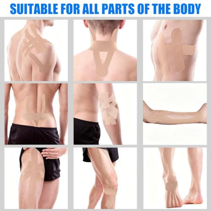 3 Rolls Wide Kinesiology Tape, Waterproof, 4" x 5.5yd, Light Beige - color: Light Beige - 4in