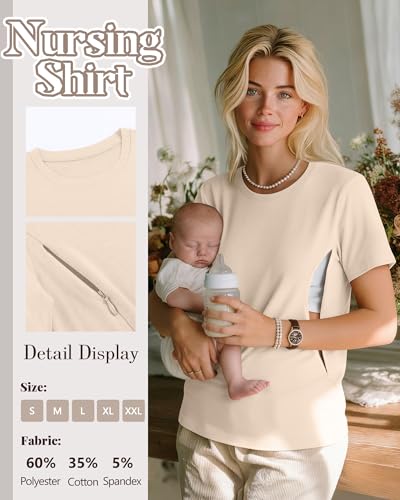 3 Pack Women's Nursing Shirts - color: Beige, Coffee, Black, size: Large