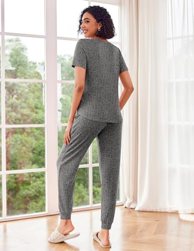 Ekouaer Pajama Sets for Womens 2 Piece Jogger Pants Lounge Set - color: Gray, size: XX-Large