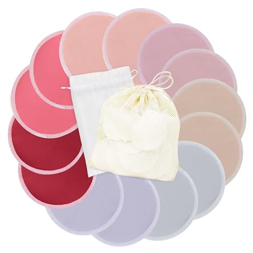 wegreeco Nursing Breast Pads (14 Pack) + Laundry Bag & Travel Storage Bag, 4.7 inch Option - Washable & Reusable Breastfeeding Nursing Pads (Pink and Purple, Large, Plain Shape) - color: Pink and Purple, Plain Shape, size: Large