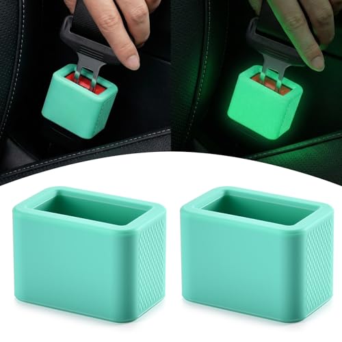 Glow In The Dark Seat Belt Buckle Holder, 2 Pack Silicone Universal - color: Green