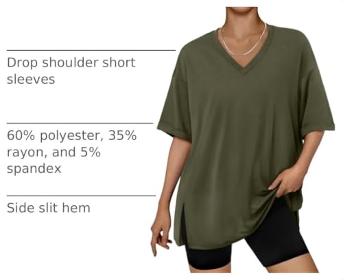 Trendy Queen Plus Size Oversized V Neck Tshirt Tops Workout Wear - color: Army Green, size: XX-Large