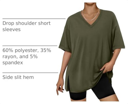 Trendy Queen Plus Size Oversized V Neck Tshirt Tops Workout Wear - color: Army Green, size: XX-Large