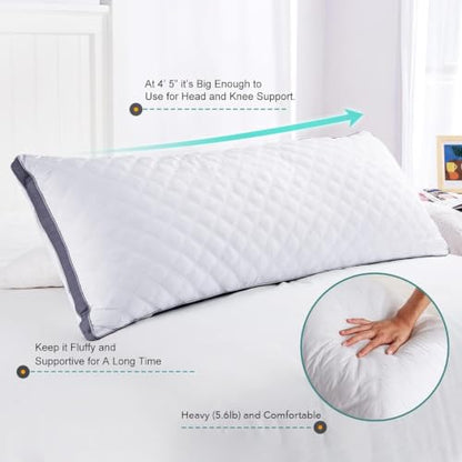 Oubonun Full Body Pillow for Side Sleeper, Adjustable Firm Long Bed Pillow - color: White-gray Side