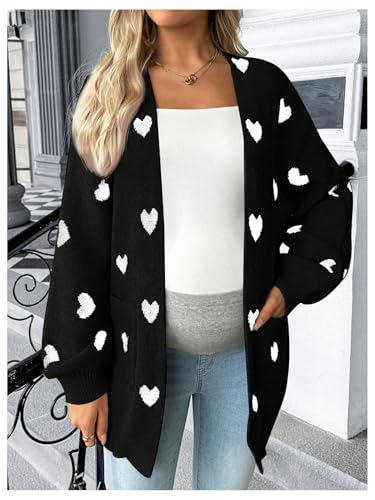 MakeMeChic Women's Maternity Heart Sweater Cardigan Fall Winter Clothes - color: Black and White, size: Small