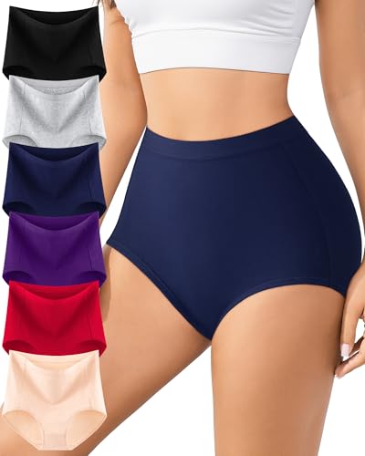 Annenmy High Waisted Panties Women's Cotton Underwear Full Coverage Briefs Soft Breathable Stretch Briefs Regular & Plus Size - color: Multicolor-b, size: Medium