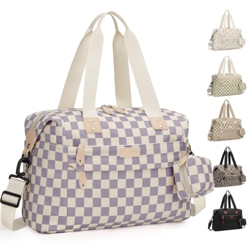 Pritent Diaper Bag Tote Waterproof Maternity Baby Bags with Pacifier Case - color: Checkered Purple, size: Medium