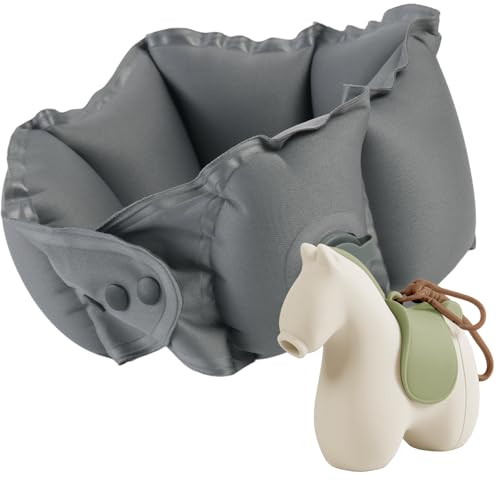 Inflatable Travel Neck Pillow Built-in Pump & Cute Storage Bag - color: Khaki