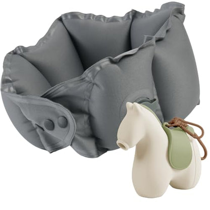 Inflatable Travel Neck Pillow Built-in Pump & Cute Storage Bag - color: Khaki