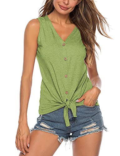 Women's Tie Knot Button Down Shirts Sleeveless Casual Blouse Curved Hemline Tops S-XXL - color: 01-light Green, size: Small