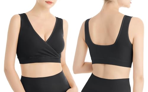 Lemef Nursing Sleep Bras Wirefree Maternity Breastfeeding Bras 3 Pack - color: 1*black (No Padding), size: XX-Large