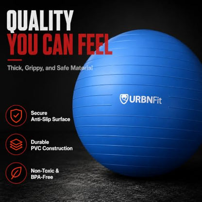 URBNFit Yoga Ball - Anti-Burst Exercise Ball Large - color: Blue, size: M (20" - 22") 55cm