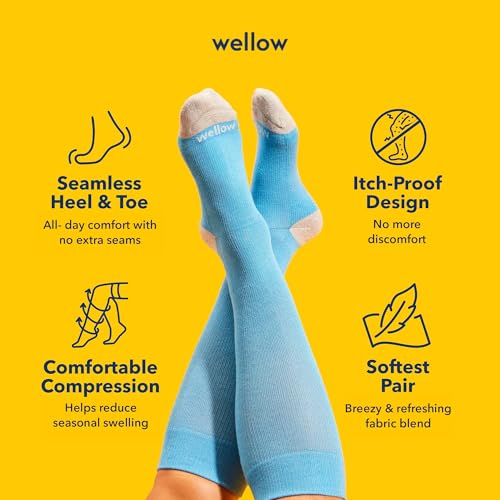 Wellow Knee High Compression Socks for Men & Women, 18–25 mmHg - color: Black - Solid, size: Small
