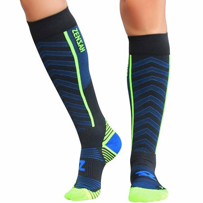 Zensah Featherweight Compression Socks for Women & Men - color: Charcoal/Blue, size: X-Large