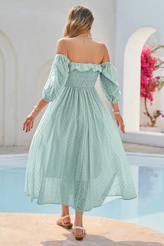 R.Vivimos Women Summer Cotton A Line Flowy Long Dresses - color: Green-1, size: Medium